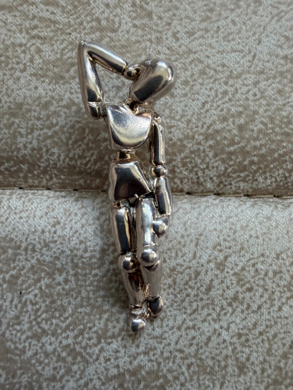 Mid-Century Style Moveable Mannequin Brooch, Silver Jointed Artist Figure Lapel